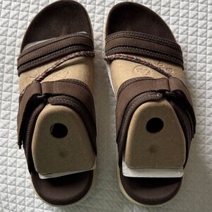 Merrell Brown Two-Tone Slide Sandals with Braided Accent